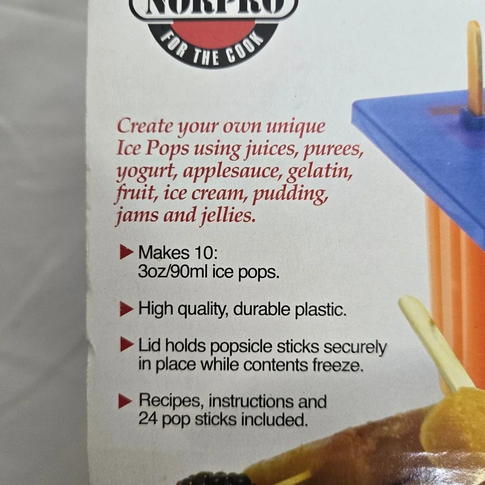 Norpro Frozen Ice Pop Maker, Recipes Instructions 24 Pop Sticks, Item 423, New‎